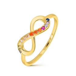 Infinity plated silver ring with 15 mm multicolor zircons