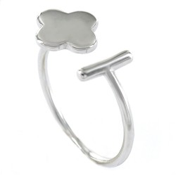 Ring Top Trend Rhodium Plated Silver Open Arm Bar And Flower