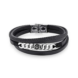 Men's black flat braided steel steel bracelet with...