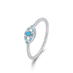 Rhodium-plated silver eye ring with turquoise stones