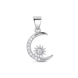 Rhodium-plated silver moon pendant with 12 mm zircon sun