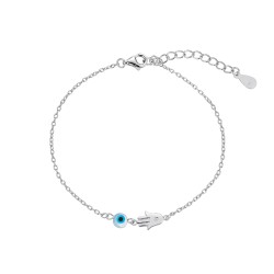 Rhodium-plated silver bracelet forced chain with eye and...