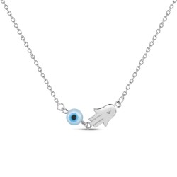 Rhodium-plated silver necklace forced chain with eye and...