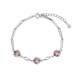 Rhodium-plated silver bracelet with three 8 mm multicolor...