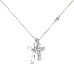 Rhodium-plated silver chain necklace with double cross...