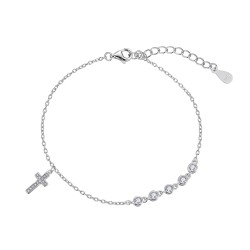 Rhodium-plated silver chain bracelet with zirconia...