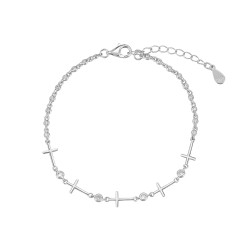 Rhodium-plated silver chain bracelet with chatons and...