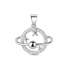 Rhodium-plated silver planet pendant with 20 mm zircons