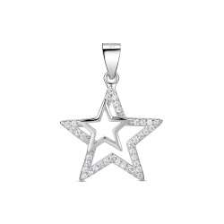 Double star rhodium-plated silver pendant with 18 mm zircons