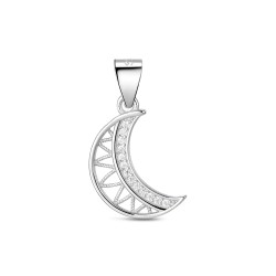 Openwork moon rhodium-plated silver pendant with 15 mm...