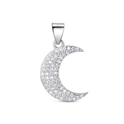 16 mm zirconia moon rhodium-plated silver pendant