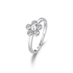 Rhodium-plated silver ring with zirconia flower and 7 mm...