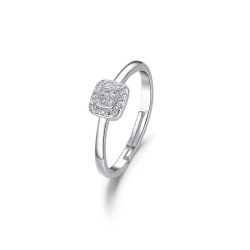 Square rhodium-plated silver ring with 6 mm zircons