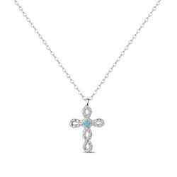 Pendant with rhodium-plated silver chain curly cross 16 x...