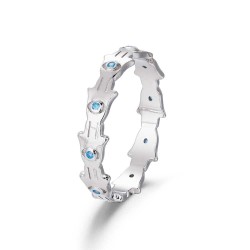 Rhodium-plated silver hands ring with blue stone