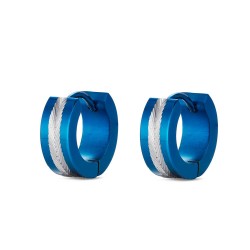 Steel hoop earring combined with blue 9 x 5 mm