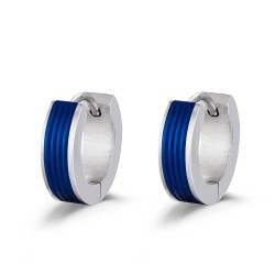 Steel hoop earring combined with blue 9 x 4 mm