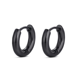 Black steel 8 x 3 mm shiny hoop earring