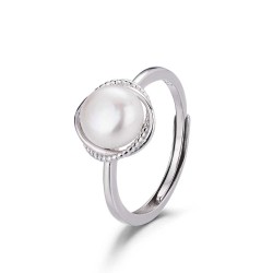10mm flower rhodium plated silver ring with 7.5mm pearl...