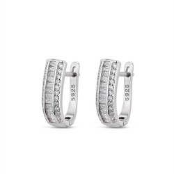 Half-round rhodium-plated silver earring with 13 mm...