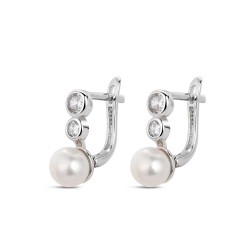 Rhodium-plated zirconia chaton silver earring with 13 mm...