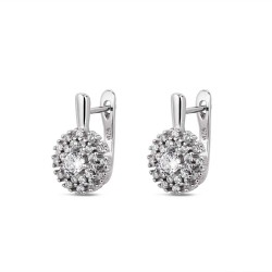 Rosette rhodium-plated silver earring with 13 mm zircons...