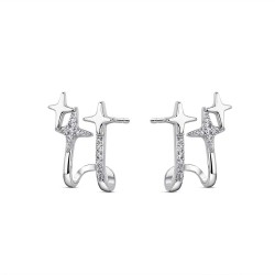 Triple rhodium-plated silver earring with zirconia stars...