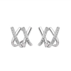 Cross rhodium-plated silver earring with zircons pressure...