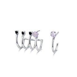 Rhodium-plated silver four-strand earring with purple...