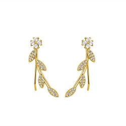 Leaf-plated silver climbing earring with zircons