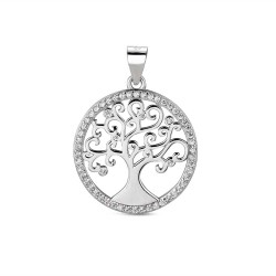 20 mm Tree of Life rhodium-plated silver pendant with...