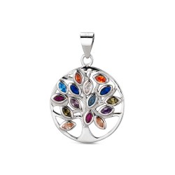 18 mm Tree of Life rhodium-plated silver pendant with...