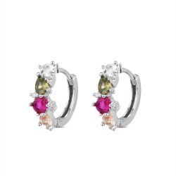 Rhodium-plated silver hoop earring with 15 mm colored...