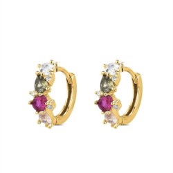 Silver plated hoop earring with 15 mm colored zircons