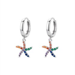 Rhodium-plated silver hoop earring with multicolored...