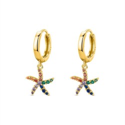 Silver plated hoop earring with multicolored zircon starfish