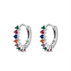 Rhodium-plated silver hoop earring with 15 mm multicolor...