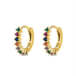 15 mm multicolor zirconia claw hoop plated silver earring