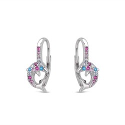 Rhodium-plated silver hoop earring with multicolor...