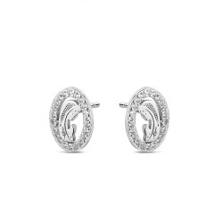 Virgin girl's oval rhodium-plated silver earring with mm...