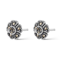 Silver and Marcasite 11 mm flower earrings with pressure...