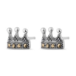 Silver and Marcasite 10 mm crown earrings with pressure...
