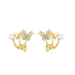 Triple plated silver earring with pearl and zirconia...