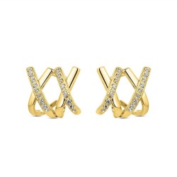 Cross plated silver earring with zircons pressure closure