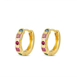 13 mm hoop plated silver earring with multicolored zircons