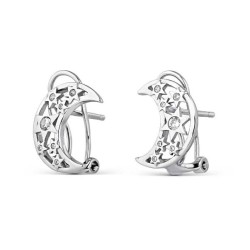 Rhodium-plated silver moon earring with 14 mm zirconia...