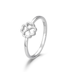 Clover rhodium-plated silver ring