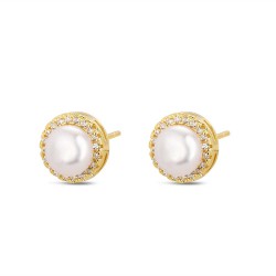 Plated silver earring with 6 mm pearl and 9 mm zircons...