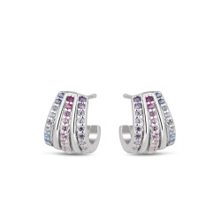 8 mm rhodium-plated silver earring with multicolored...