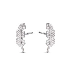 14 mm rhodium-plated silver feather earring with pressure...